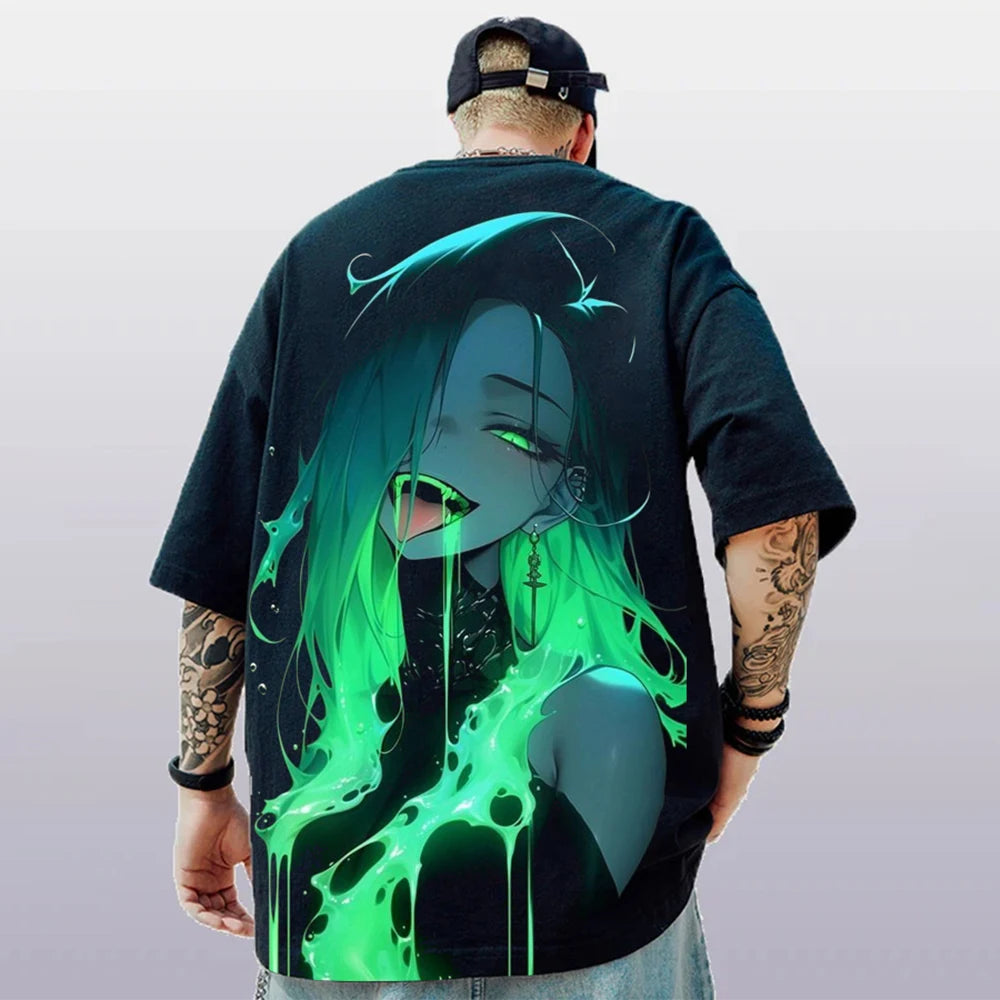 T-Shirt d'été à manches courtes pour hommes, ample et décontracté, avec personnage d'anime imprimé en 3d, surdimensionné, tendance, vêtements masculins