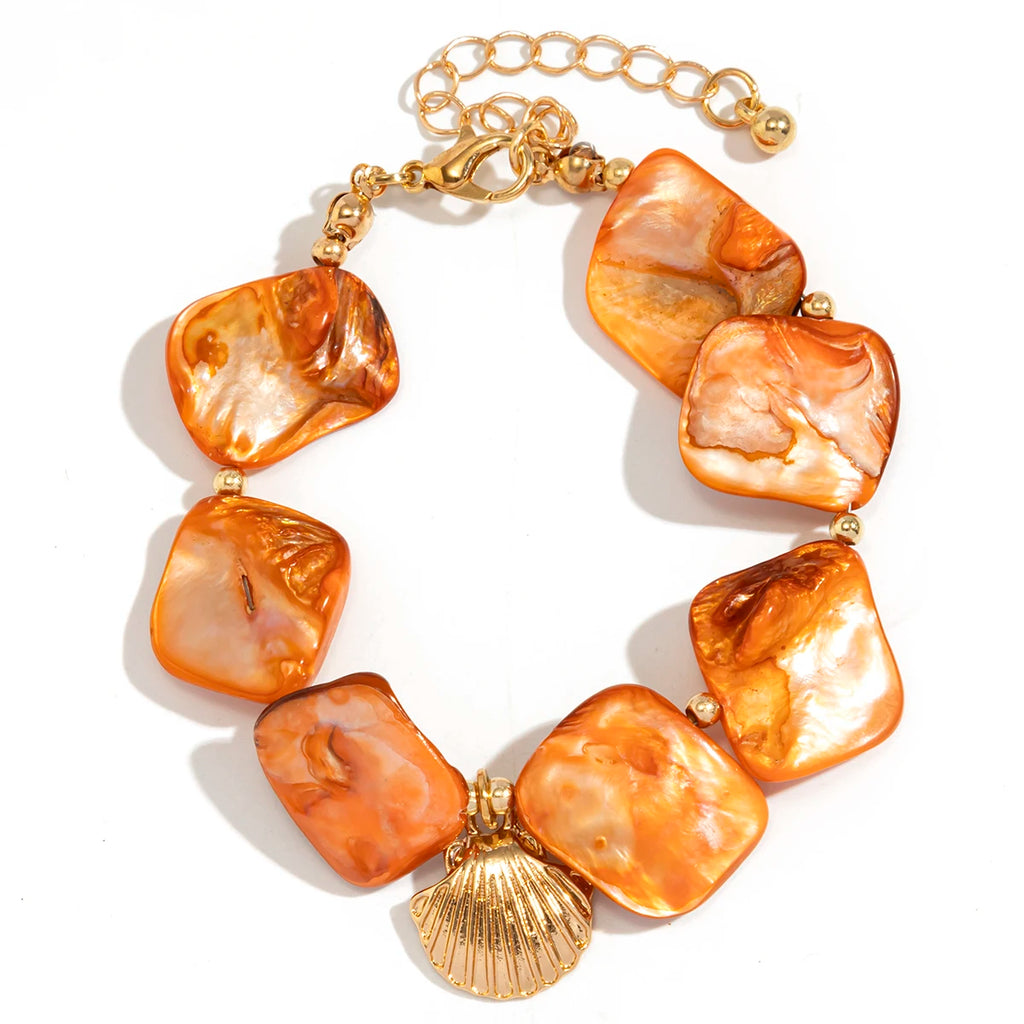 Bracelets Ingemark multicolores bohèmes à maillons irréguliers pour femmes, style Kpop, boucle OT, pendentif conque, bijoux de main esthétiques Y2K