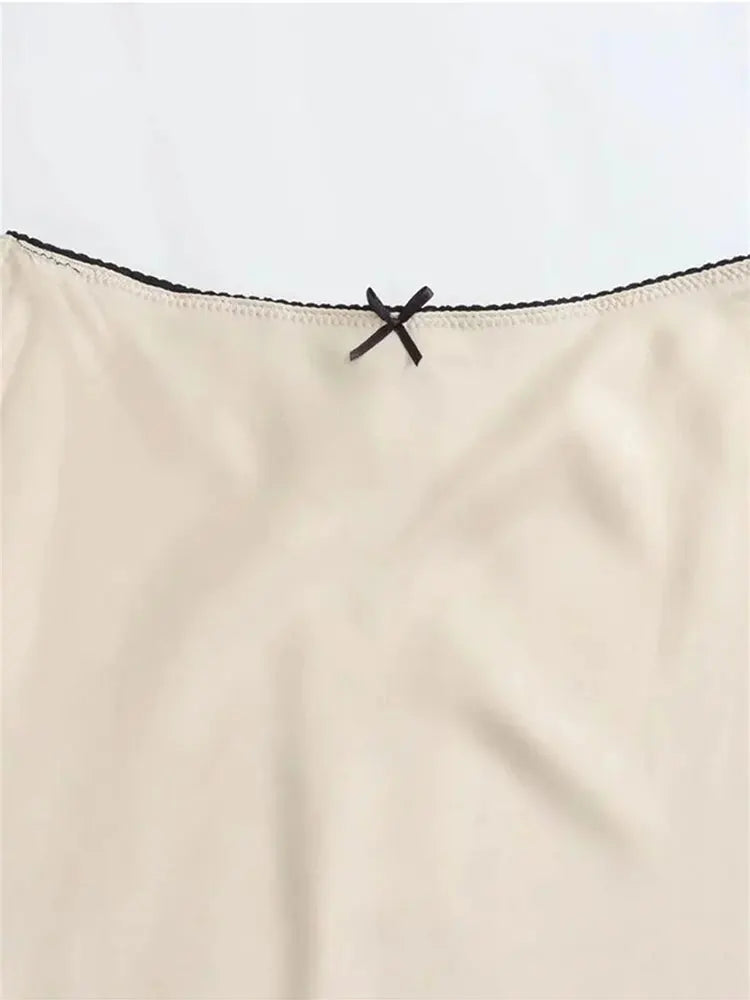 Mooyufon Women Fashion 2024 Spring New Satin Texture Bow Decoration Vintage Chic Female High Waist H Line Long Skirts Mujer