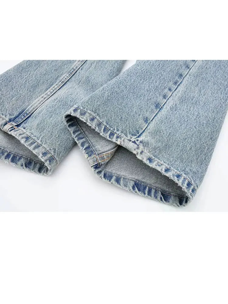 HH 2024 femmes rue mode Denim bleu jean en détresse Patchwork taille haute veste pour homme déchiré rétro pantalons longs