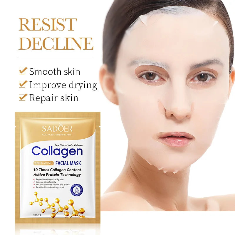 Masque visage au collagène SADOER (5/10/20/30 pièces) : raffermissant, hydratant, réparateur et éclaircissant. Soin du visage. Masque en tissu