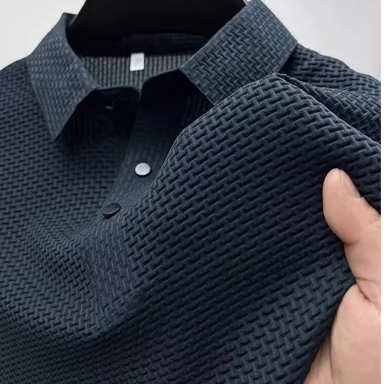 Polo d'été pour homme, manches courtes, col roulé, respirant, en soie glacée, style business, vêtements de marque.