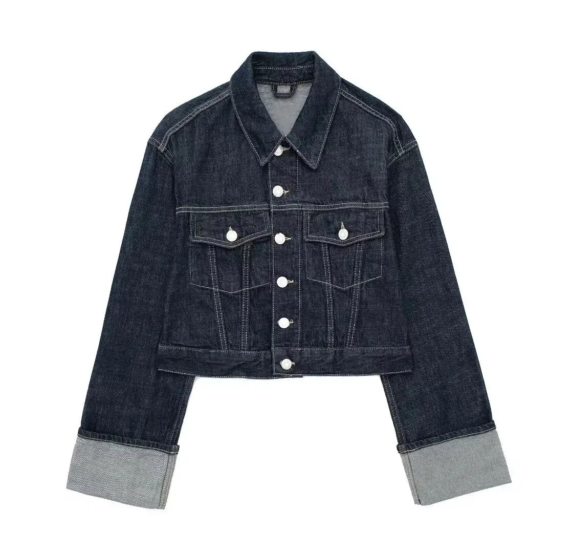 HH femmes mode Denim ensemble décontracté revers à manches longues veste courte boutons femme Vintage jambe large jean ample pantalons longs