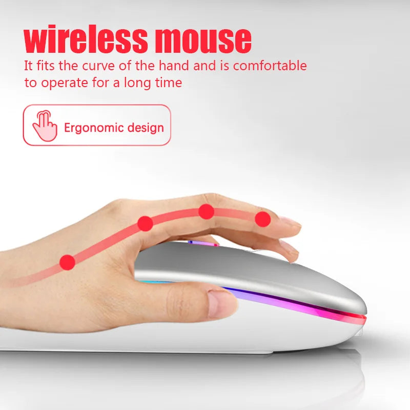 Souris sans fil pour ordinateur portable PC, Bluetooth RGB rechargeable, souris sans fil silencieuse avec rétroéclairage LED, souris ergonomique pour le jeu