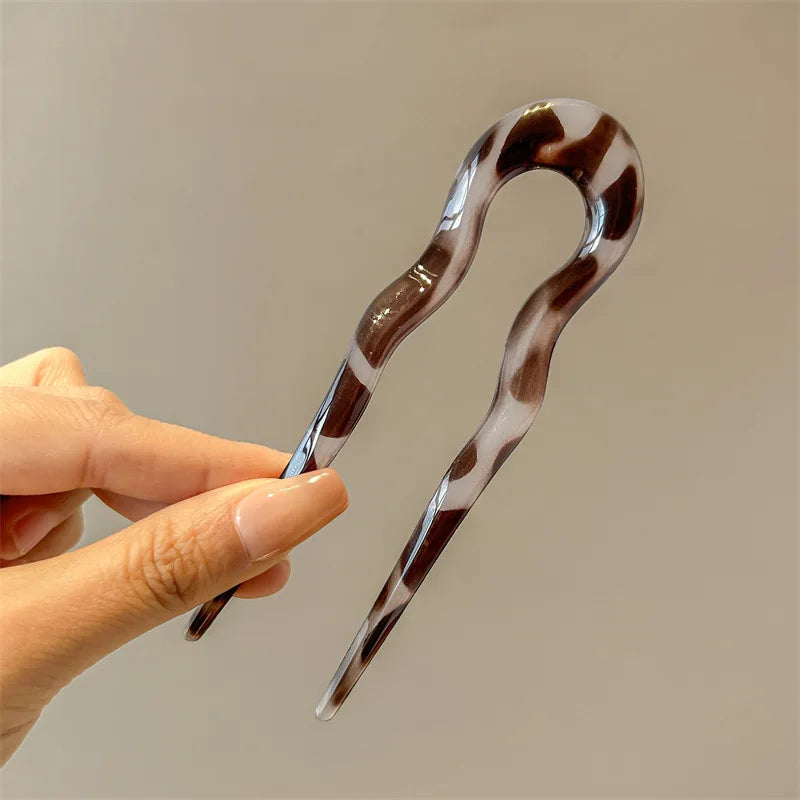 Fourchette à cheveux en forme de U, épingle à cheveux en acétate acrylique écaille de tortue, accessoire de coiffure géométrique pour femmes et filles