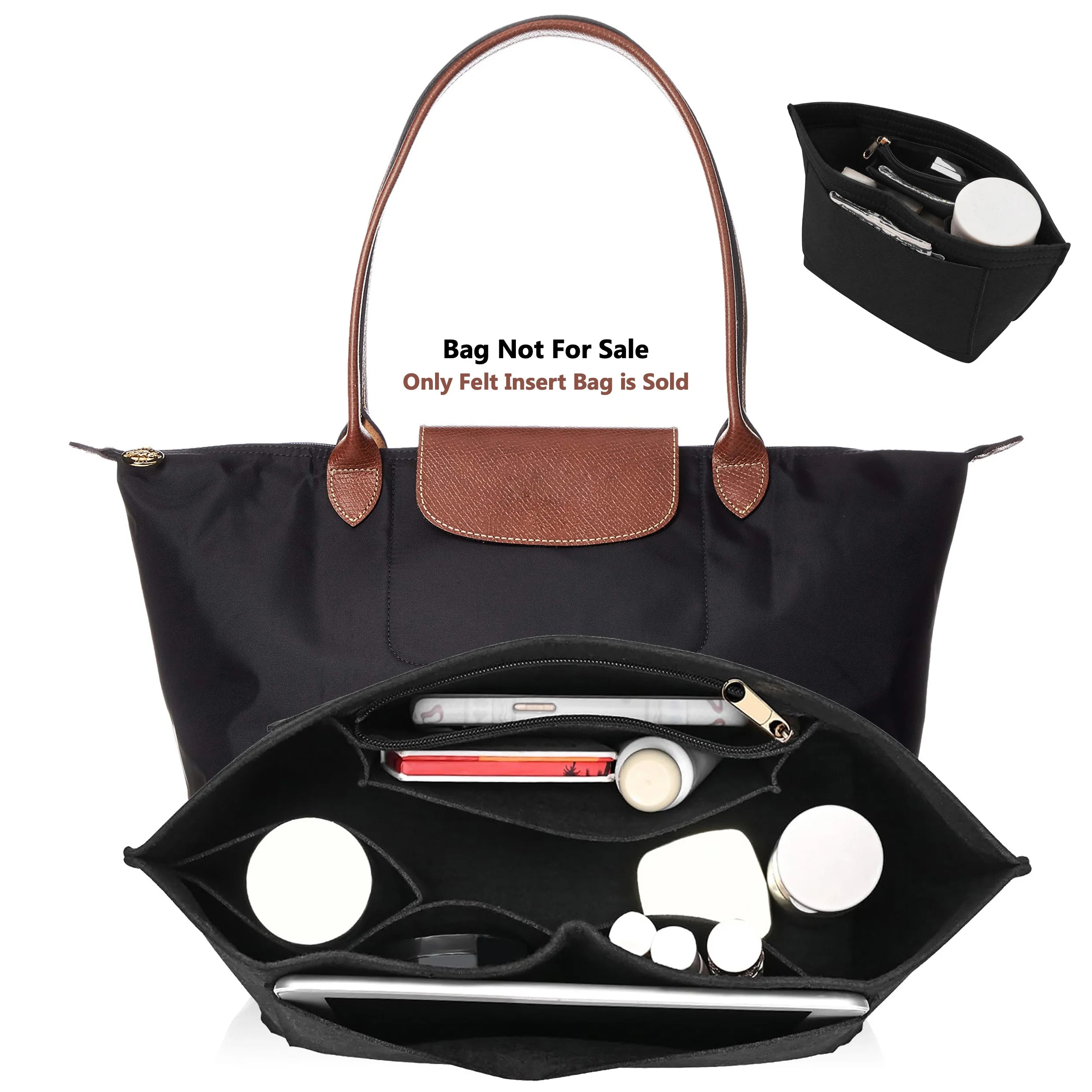 Sac à insertion en feutre adapté au sac à main Longchamp, sac de doublure en tissu feutré, sac de maquillage, Support de voyage, organisateur de sac à main Portable