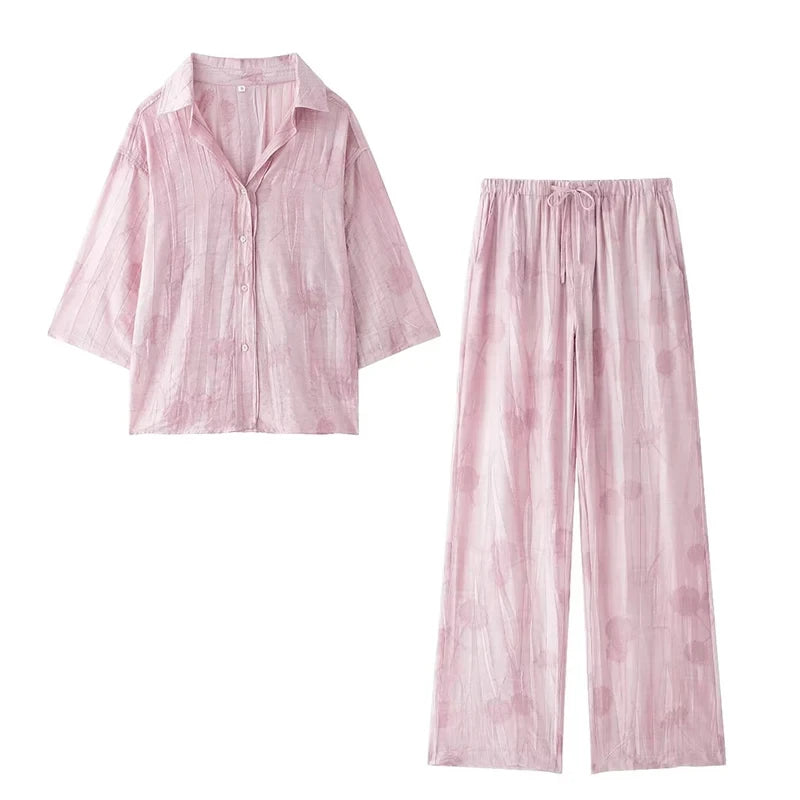 Ensemble Jacquard pour femmes, chemise ample, pantalon décontracté, Chic, imprimé, nouvelle mode printemps 2024
