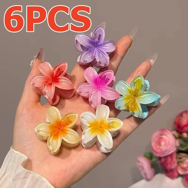 Lot de 6 pinces à cheveux dégradées, nouvelles pinces à cheveux fleuries, petite taille, accessoire de coiffure tendance en forme de crabe pour femmes