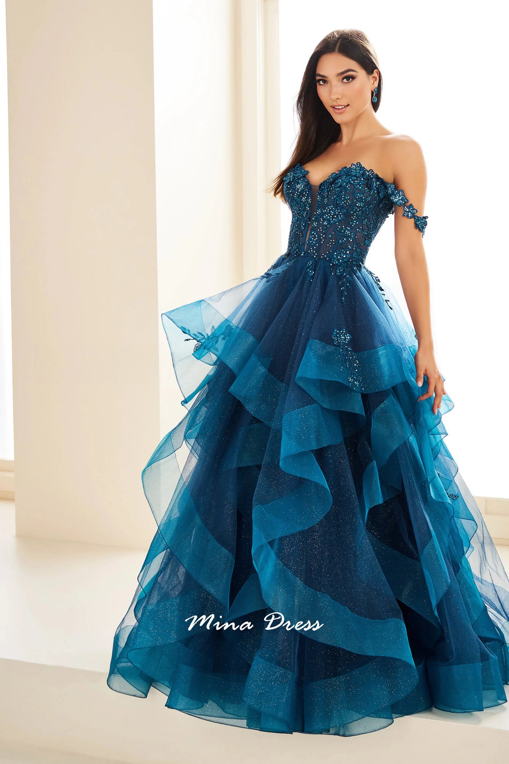 Robe de soirée Mina à bretelles amovibles, robe de fête élégante et luxueuse pour femme, dos nu sans manches, ornée d'appliqués de dentelle, style bal de promo