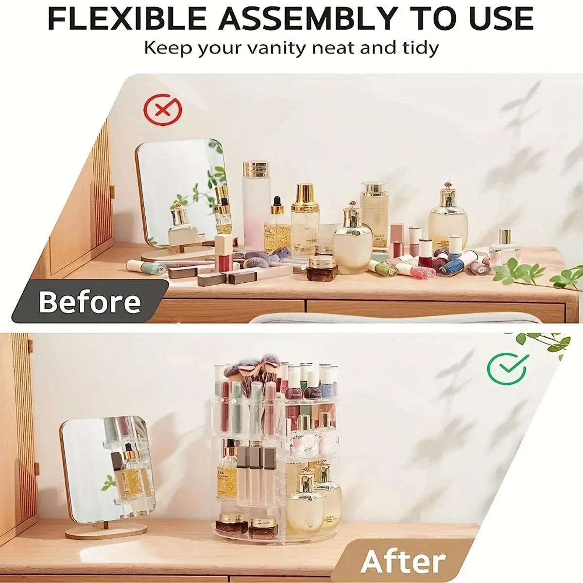 Clear Makeup Organizer with 360° Rotation - Spinning Countertop Holder Shelf, Bathroom/Cosmetics Storage Essential