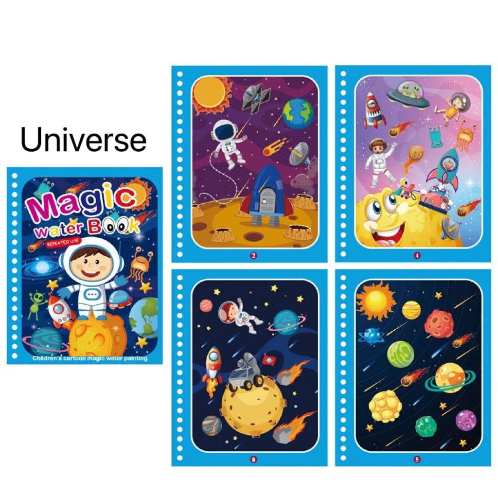 1 livre + 1 stylo - Livre de coloriage réutilisable, livre de peinture à l'eau, jouet de dessin et de puzzle sensoriel pour l'éveil des tout-petits