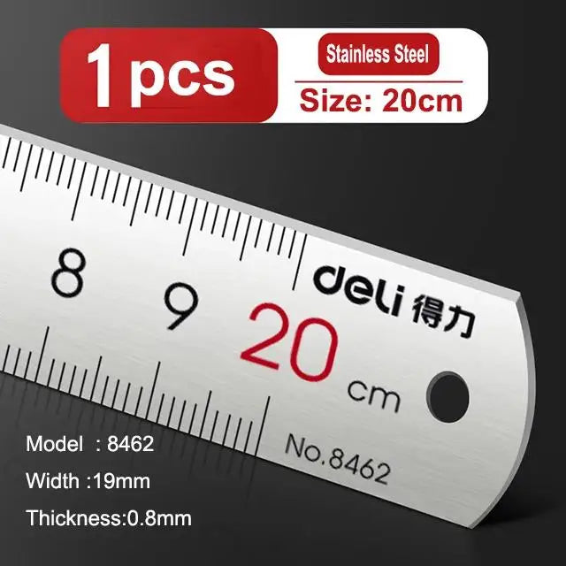 Deli Stainless Steel Ruler 15/20/30cm Metal Straight Ruler for Home School Precision Measuring Drawing Tool Supplies 1/2/5pcs