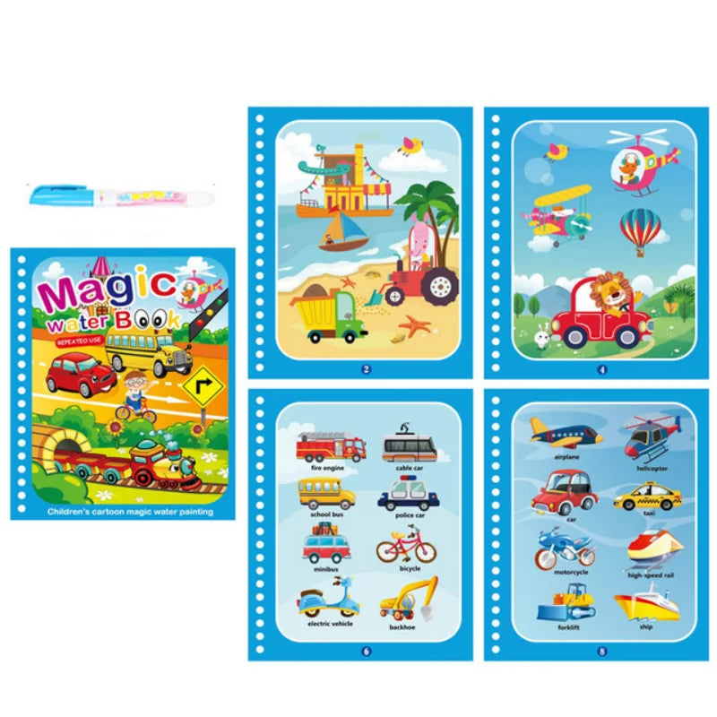 1 livre + 1 stylo - Livre de coloriage réutilisable, livre de peinture à l'eau, jouet de dessin et de puzzle sensoriel pour l'éveil des tout-petits