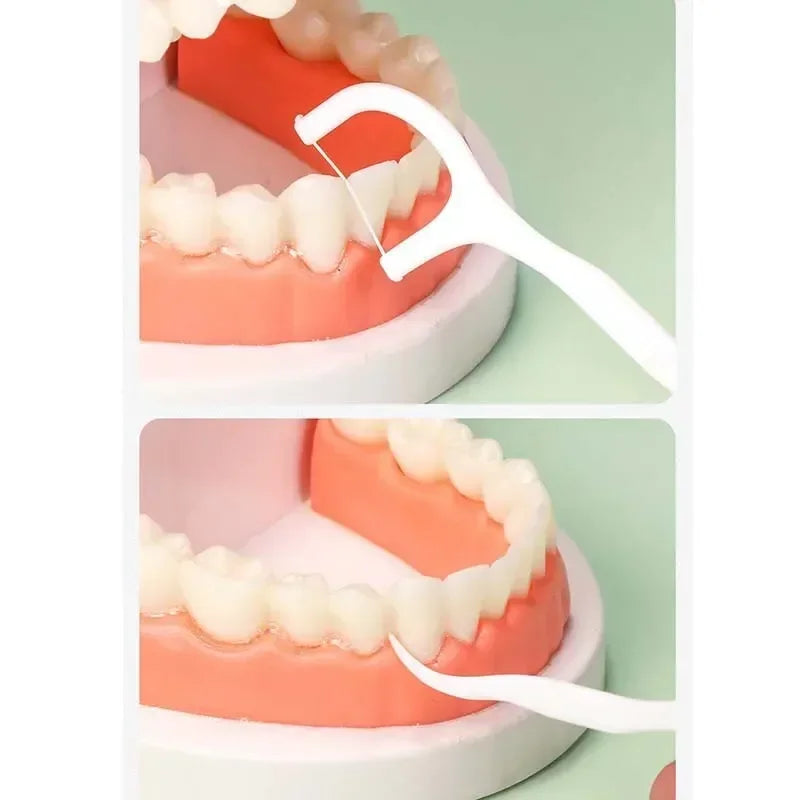 50/100/150/250/500pcs Portable Disposable Dental Floss Plastic Toothpick High-tension Dental Floss Stick Dental Box Oral Care
