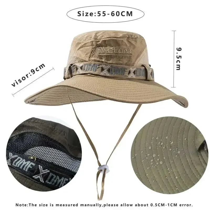 Chapeau bob d'été pour homme, protection UV, large bord, style Panama, idéal pour safari, chasse et randonnée, chapeau de pêcheur en maille, casquette de plage avec protection solaire