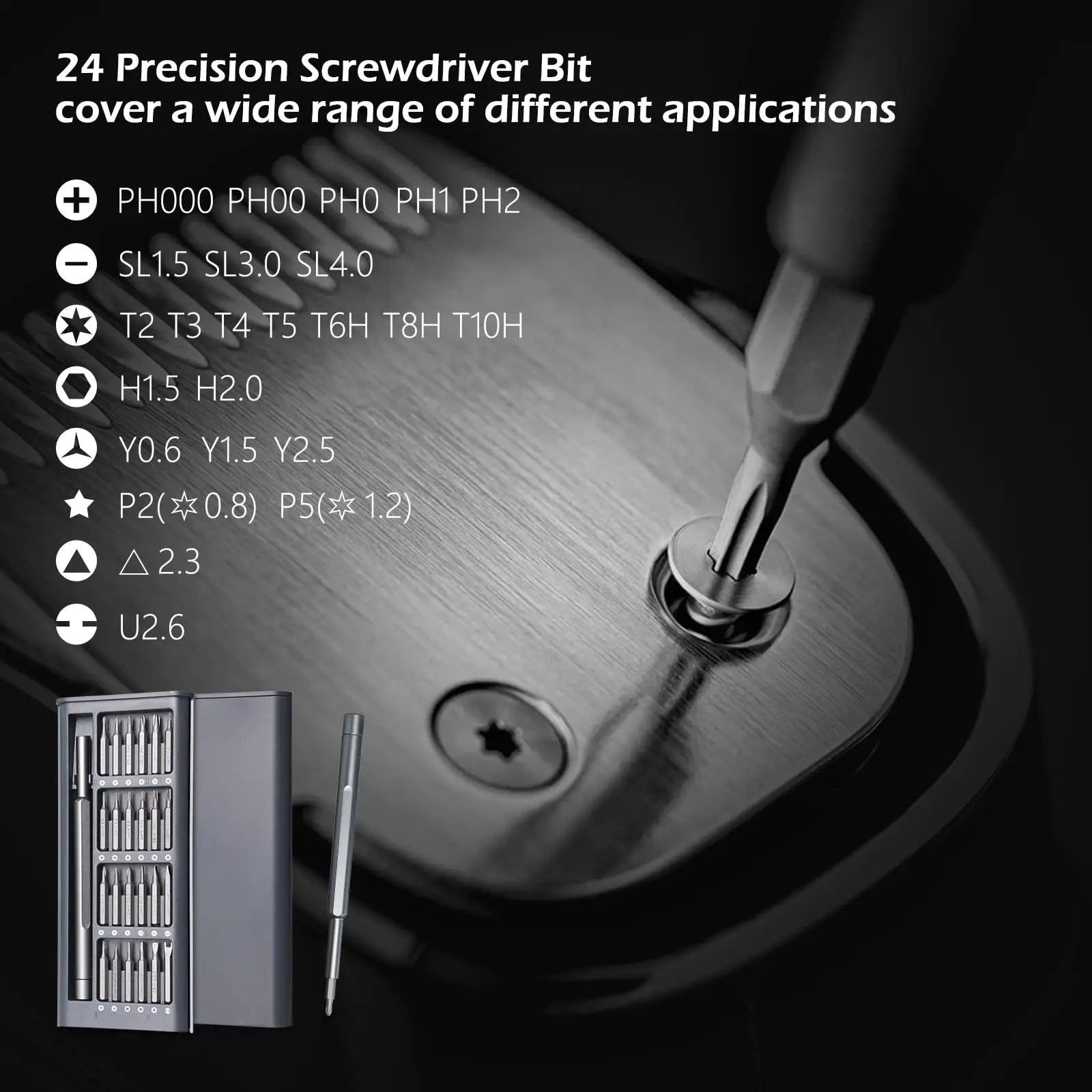 Jeu de tournevis de précision 25 en 1 Phillips, Torx, hexagonaux, plats et magnétiques pour iPhone, PC, montre, appareil photo et lunettes