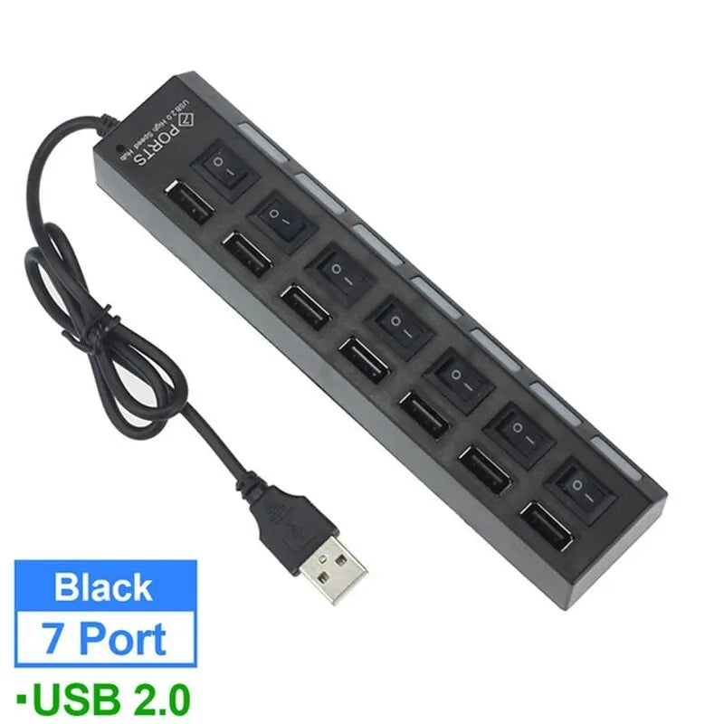 Hub d'extension USB 2.0 à 7 ports pour ordinateur portable ou de bureau