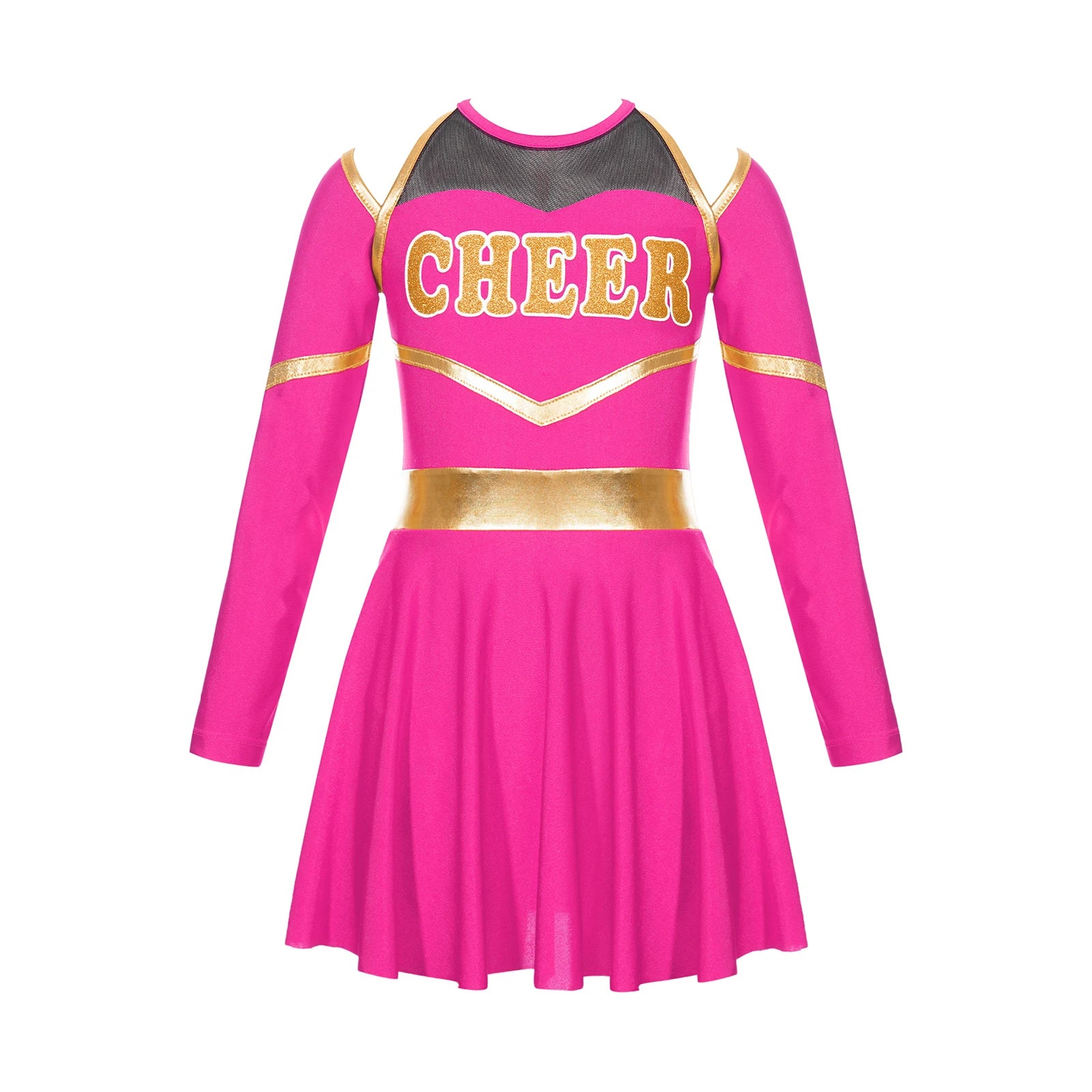 Costume de pom-pom girl pour filles, uniforme de pom-pom girl, tenue de danse scolaire, épaules dénudées, manches longues, robe de danse avec accessoires