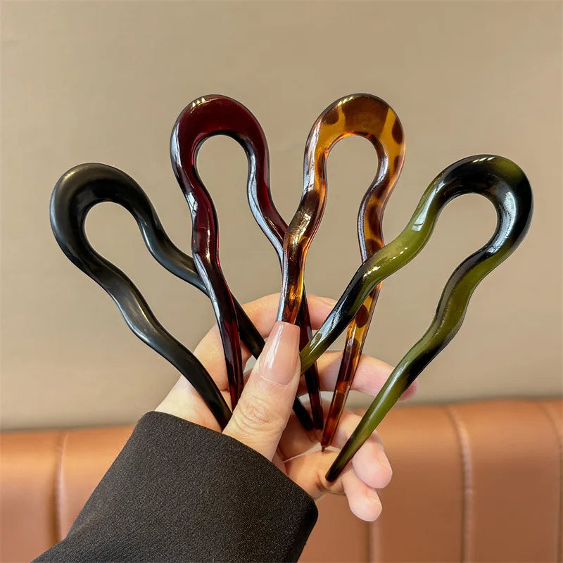 Fourchette à cheveux en forme de U, épingle à cheveux en acétate acrylique écaille de tortue, accessoire de coiffure géométrique pour femmes et filles