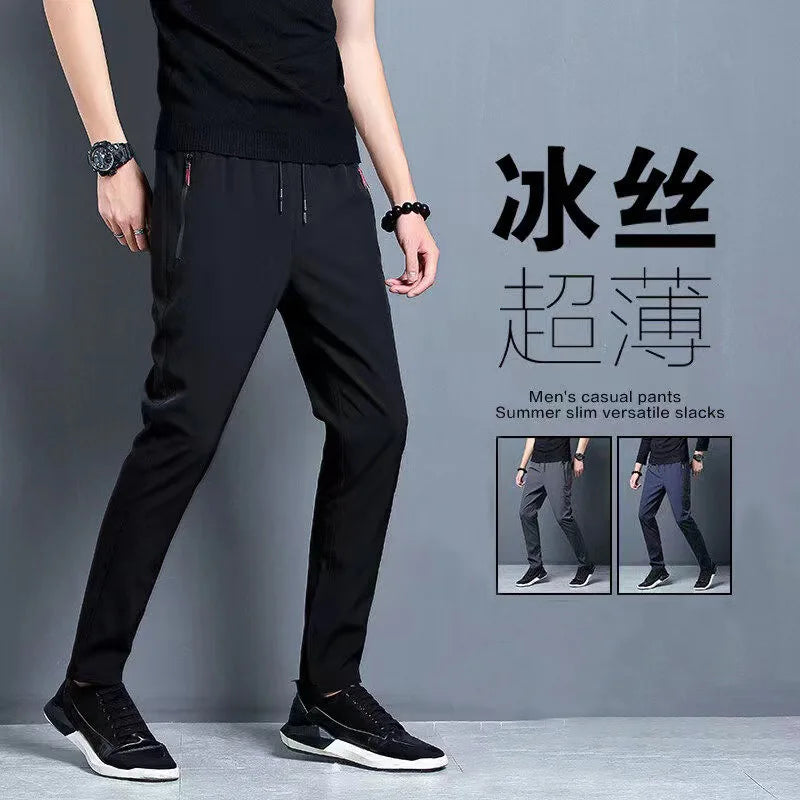 Pantalon décontracté pour hommes, coupe droite, Slim, taille élastique, jogging, classique coréen, bleu, noir, gris, marque masculine, grande taille
