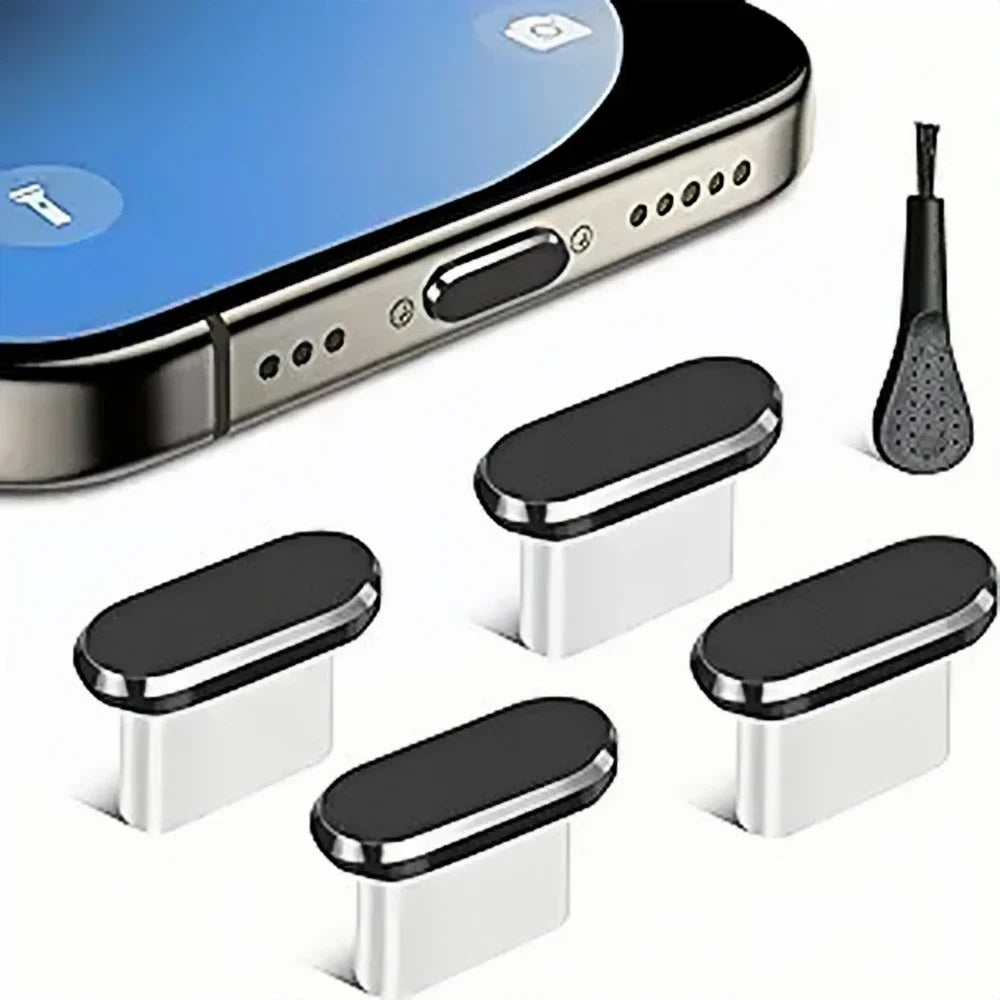 Lot de 4 bouchons anti-poussière USB-C avec brosse de nettoyage, pour ports de charge et téléphones Samsung, Xiaomi et tous les modèles de type C