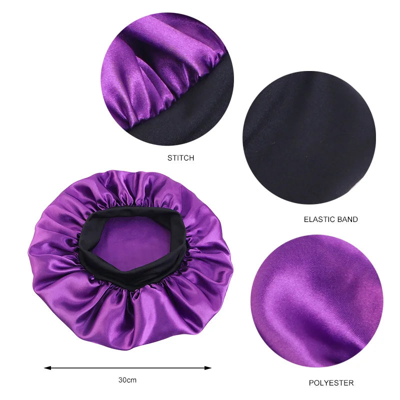 Bonnets solides en Satin pour femmes, Bonnet de bain à larges bords pour dormir la nuit, unisexe, bandeau élastique, Bonnet de soins capillaires