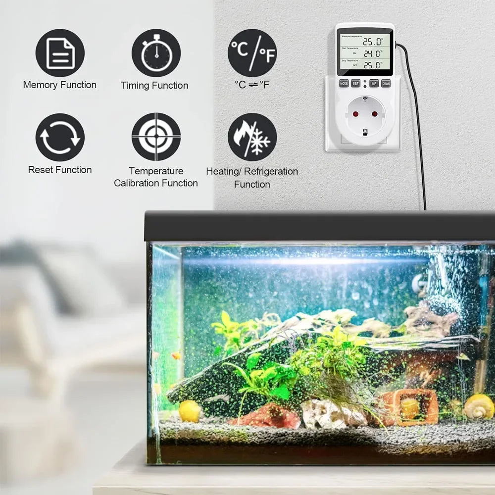 EU Plug Digital Temperature Controller Timer Socket Thermostat With Timer Switch Cooling Heating Temperature Sensor