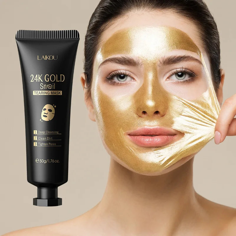 Masque visage exfoliant à l'or 24 carats LAIKOU Sakura : anti-rides, blanchissant, éliminateur de points noirs, masque à déchirer, produits de soin de la peau