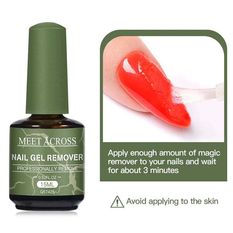 MEET ACROSS Dissolvant rapide et magique pour vernis à ongles semi-permanent UV, 15 ml, outils de manucure