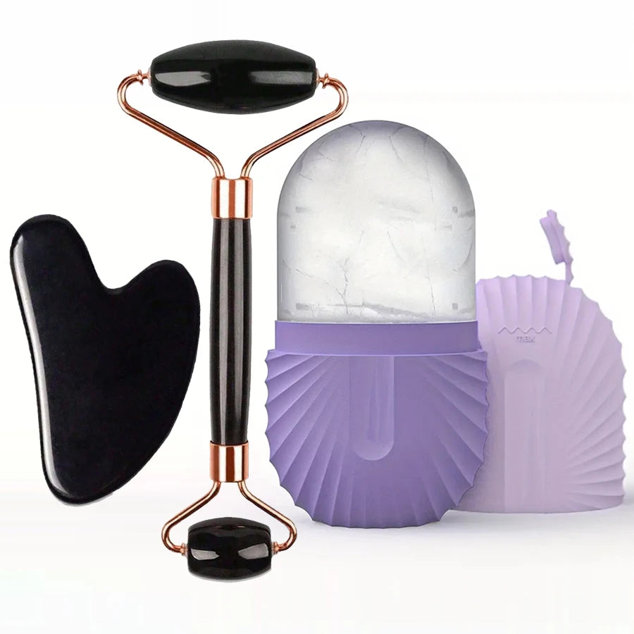3in1 Stainless Steel Ice Face Roller & Gua Sha Facial Skincare Tool Kit Face Lifting Facial Treatment Reduce Acne Skin Care Tool