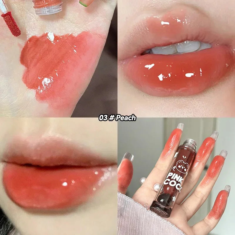 Gloss à lèvres effet miroir Ours Adorable - Rouge à lèvres liquide longue tenue, hydratant et sans transfert, à la texture aqueuse - Brillance luxueuse