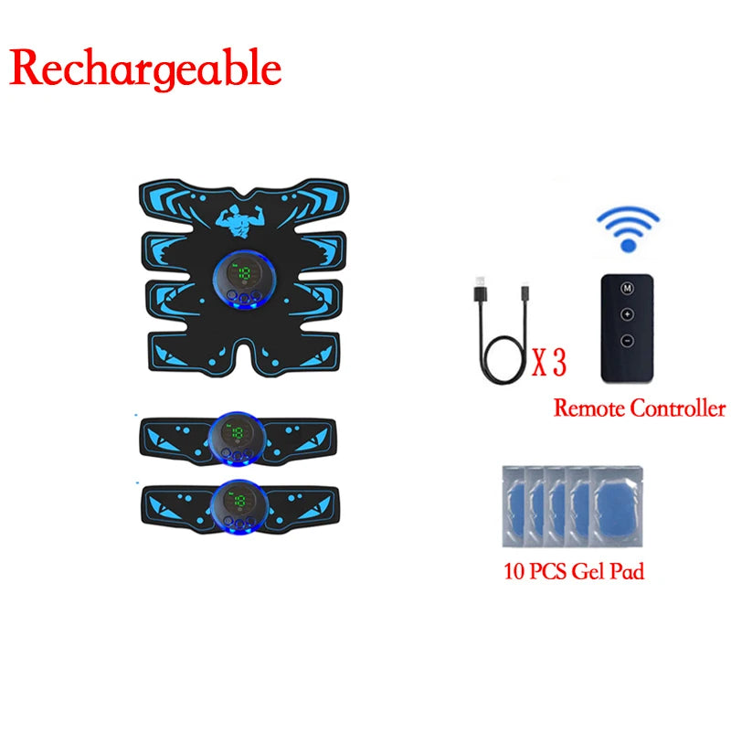 New USB Rechargeable EMS Muscle Stimulator ABS Arm 3 IN 1 Trainer Smart Wireless Fitness Abdominal Training Electric Body Slim