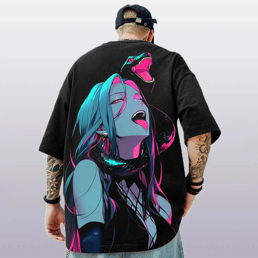 T-Shirt d'été à manches courtes pour hommes, ample et décontracté, avec personnage d'anime imprimé en 3d, surdimensionné, tendance, vêtements masculins