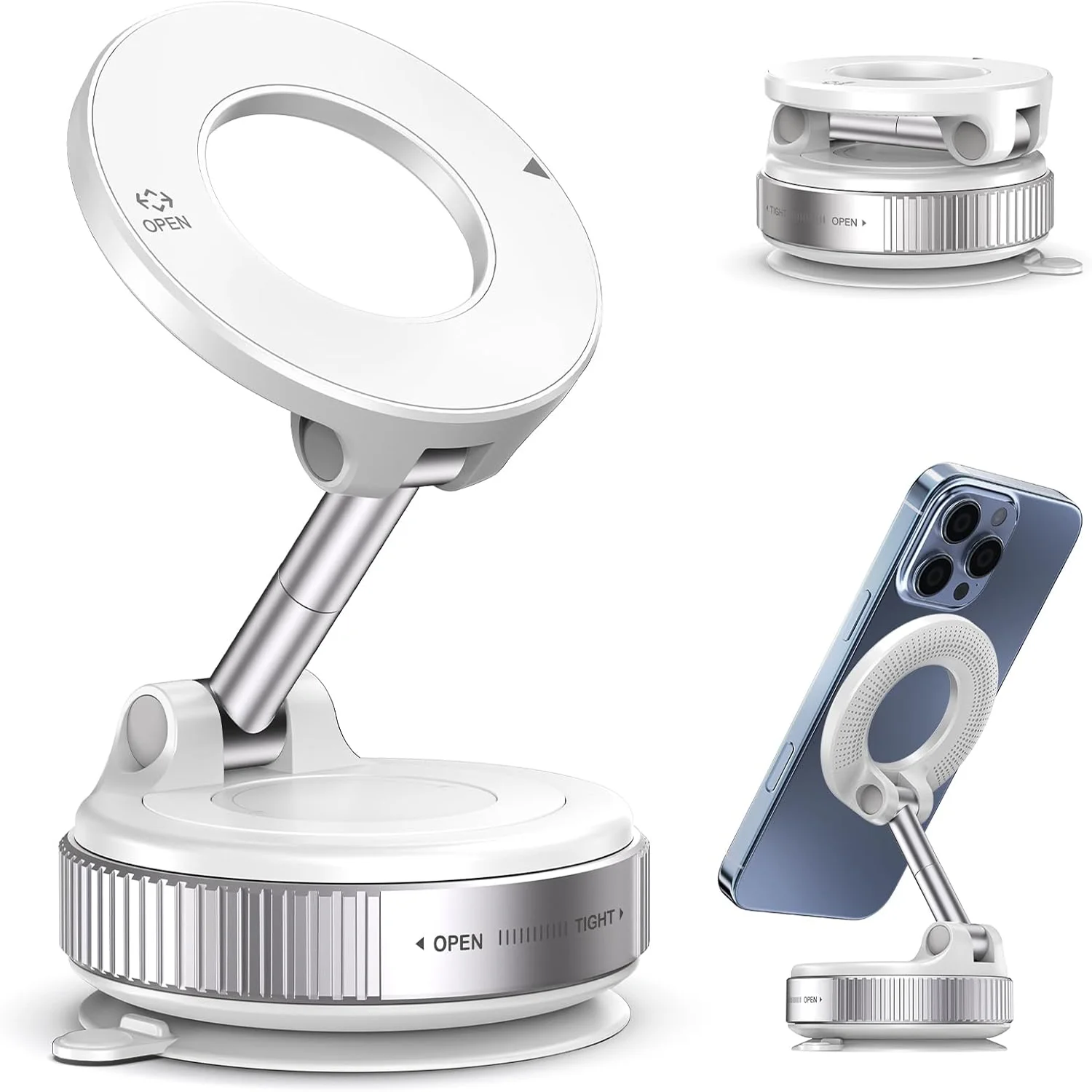 Magnetic Suction Cup Phone Mount for Magsafe 360° Adjustable Magnetic Car Phone Holder Pocket Size Foldable Car Mount