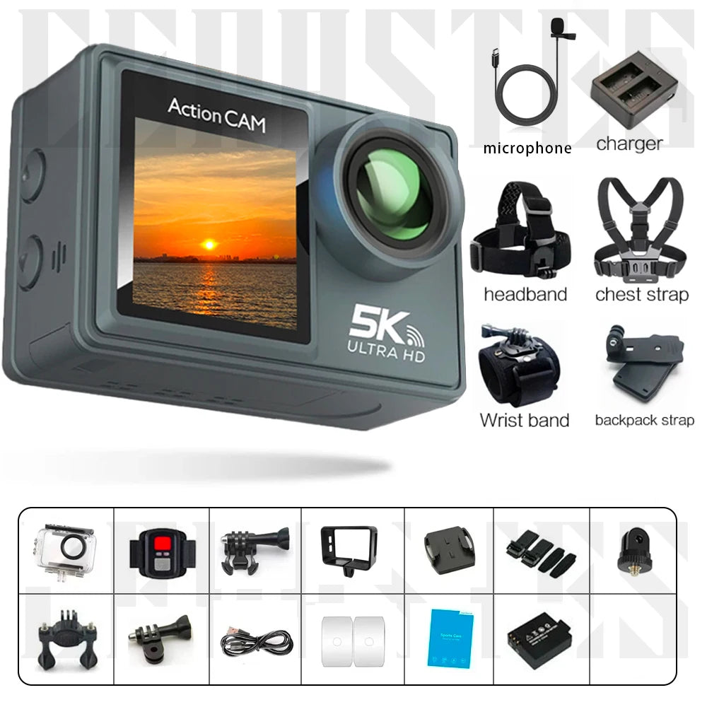Caméra d'action Ourlife MTR40 5K 2.0 "écran tactile IPS 5X Zoom caméra d'action WiFi EIS 170 ° 30M caméra de sport professionnelle étanche