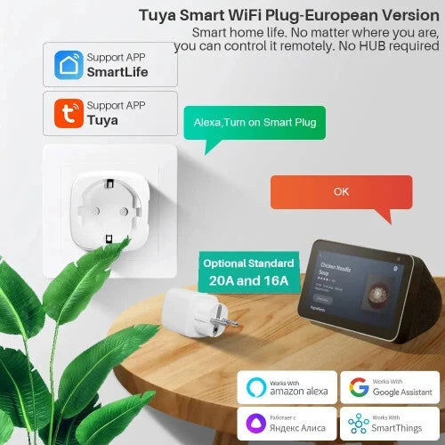 Prise intelligente TUYA WiFi ou Zigbee3.0, ue 16/20A, avec moniteur de puissance, fonction de synchronisation, commande vocale, fonctionne avec Alexa Google Home