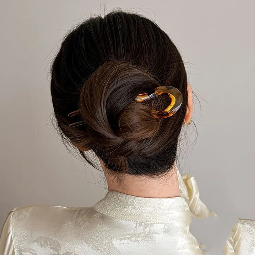 Fourchette à cheveux en forme de U, épingle à cheveux en acétate acrylique écaille de tortue, accessoire de coiffure géométrique pour femmes et filles