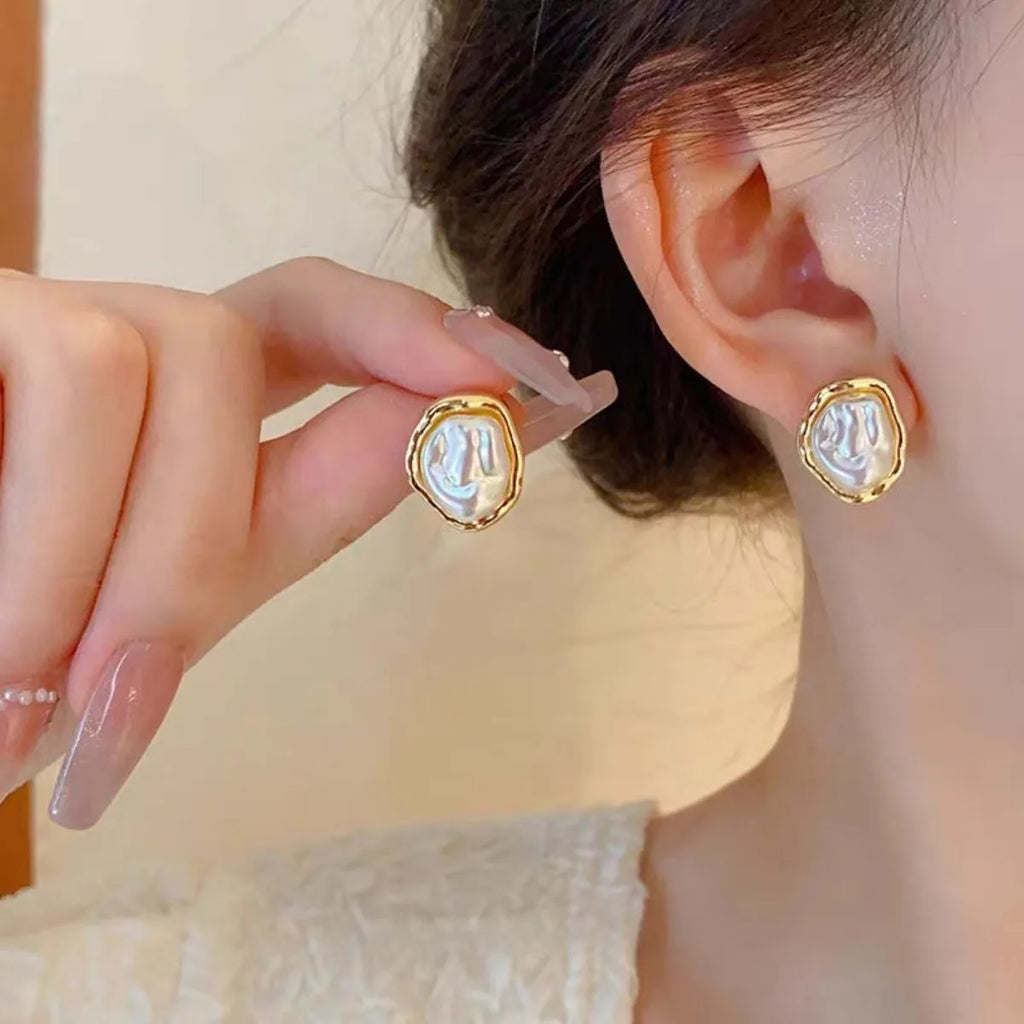 Boucles d'oreilles en métal pour femmes, 2 pièces, Imitation irrégulière de perles, élégantes, dorées, argentées, géométriques, bijoux de personnalité