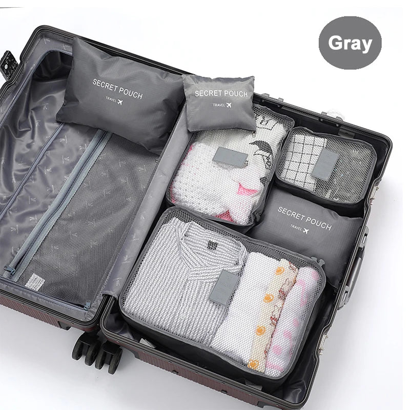 Sacs de rangement de voyage, ensemble de 6 pièces, ensemble d'emballage de valise, étuis de rangement, organisateur de bagages portables, organisateur pliable de vêtements et de chaussures
