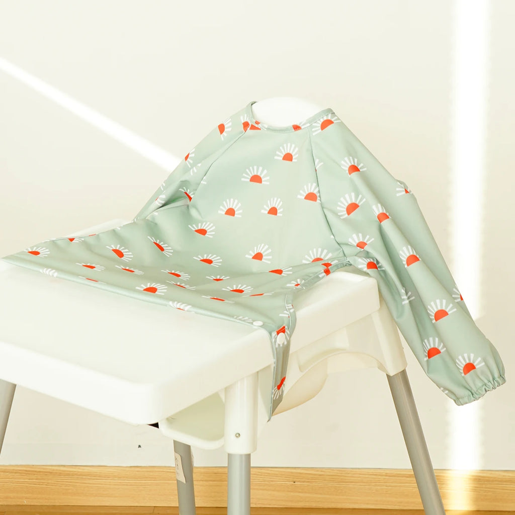 Elinfant 1PC Waterproof Long Sleeve Feeding Bibs With Pocket,Washable Coverall Baby Bibs Aprons,Highchair and Table Attachable