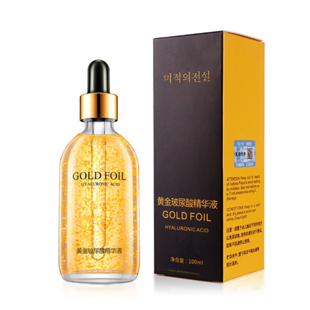 Sérum visage anti-âge 100 ml à l'acide hyaluronique, à l'or 24 carats et à la nicotinamide : sérum liftant au collagène, soin éclaircissant et anti-âge