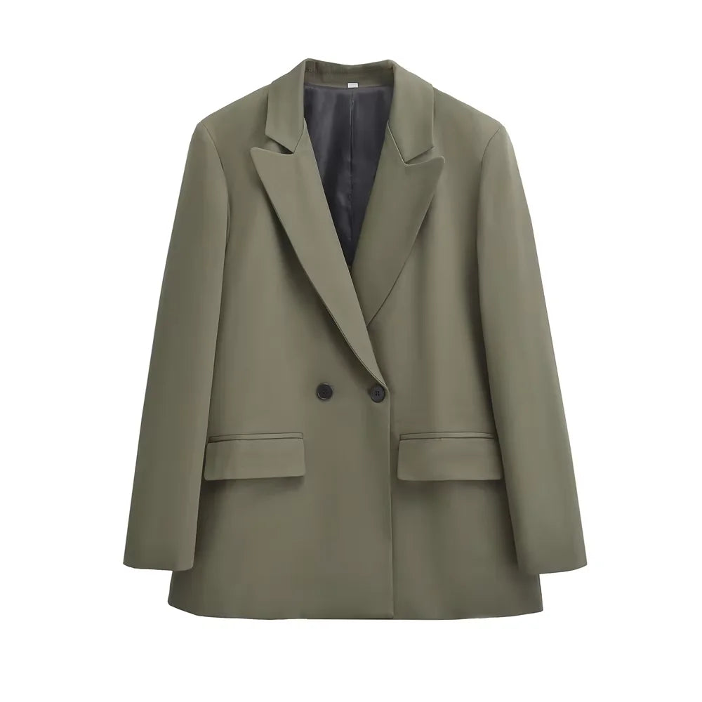 Manteau Blazer à Double boutonnage pour femmes, tenue de bureau, manches longues, poches à rabat, vêtements de dessus pour femmes, hauts chics, à la mode