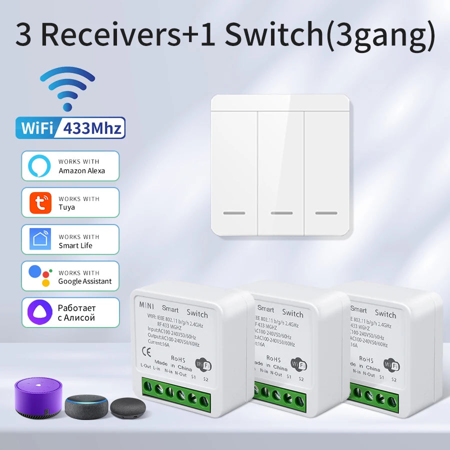 1/2/3Gang Wall Switch RF 433MHz Wireless Light Switch Tuya Smart WiFi Switch Smart Life APP Voice Control With Alexa Google Home