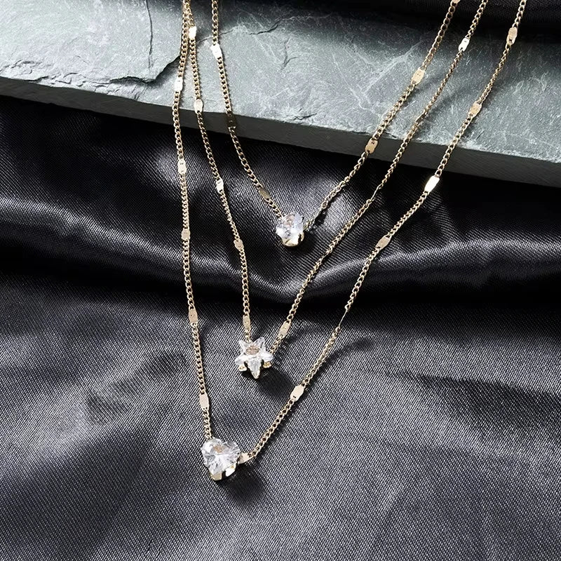 Collier pendentif en Zircon pour femmes, chaîne multicouche, ras du cou, mode féminine, bijoux brillants, cadeau de fête