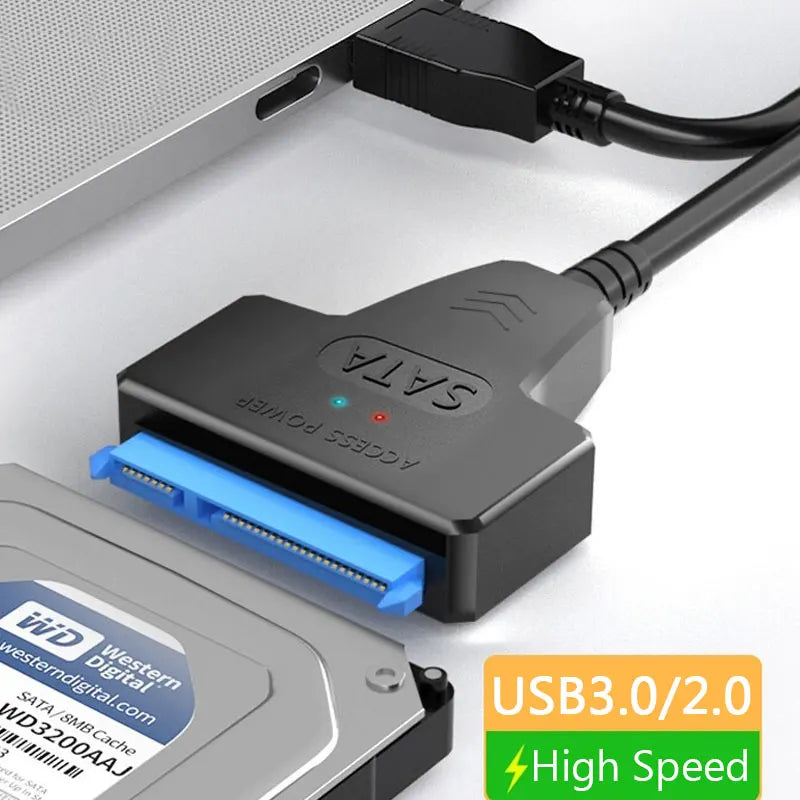 Câble SATA vers USB 3.0/2.0 jusqu'à 6 Gbit/s pour disque dur externe SSD de 2,5 pouces, adaptateur SATA 3 22 broches, cordon USB 3.0 vers Sata III