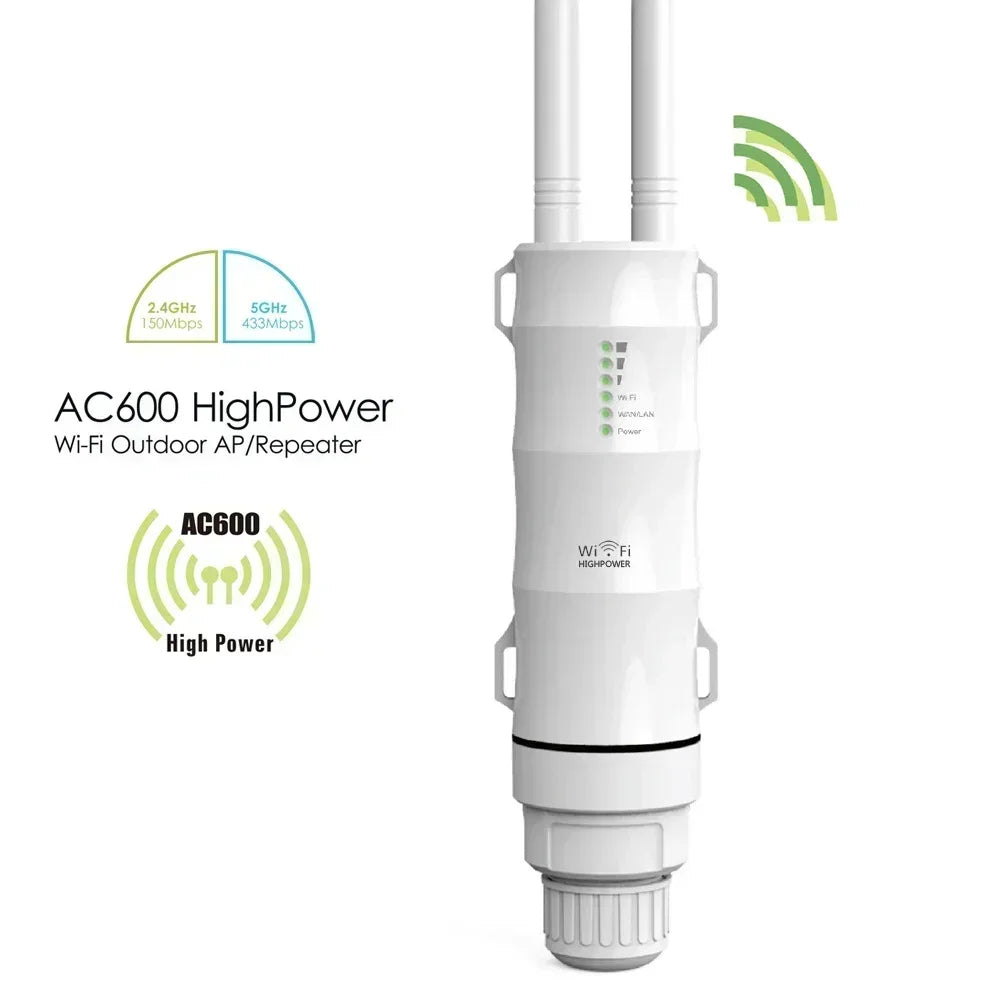 Répéteur Wi-Fi extérieur AC600 haute puissance, routeur AP double bande 2,4 GHz + 5 GHz, extension longue portée, PoE, parafoudre intégré