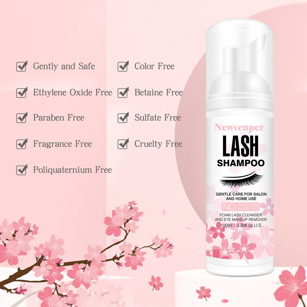 Shampoing moussant pour cils 100 ml + brosse et applicateur de mascara pour les paupières, nettoyant et démaquillant pour extensions de cils et extensions de cils