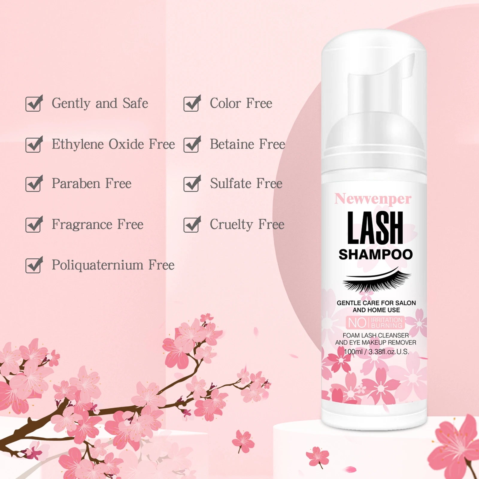 Shampoing moussant pour cils 100 ml + brosse et applicateur de mascara pour les paupières, nettoyant et démaquillant pour extensions de cils et extensions de cils