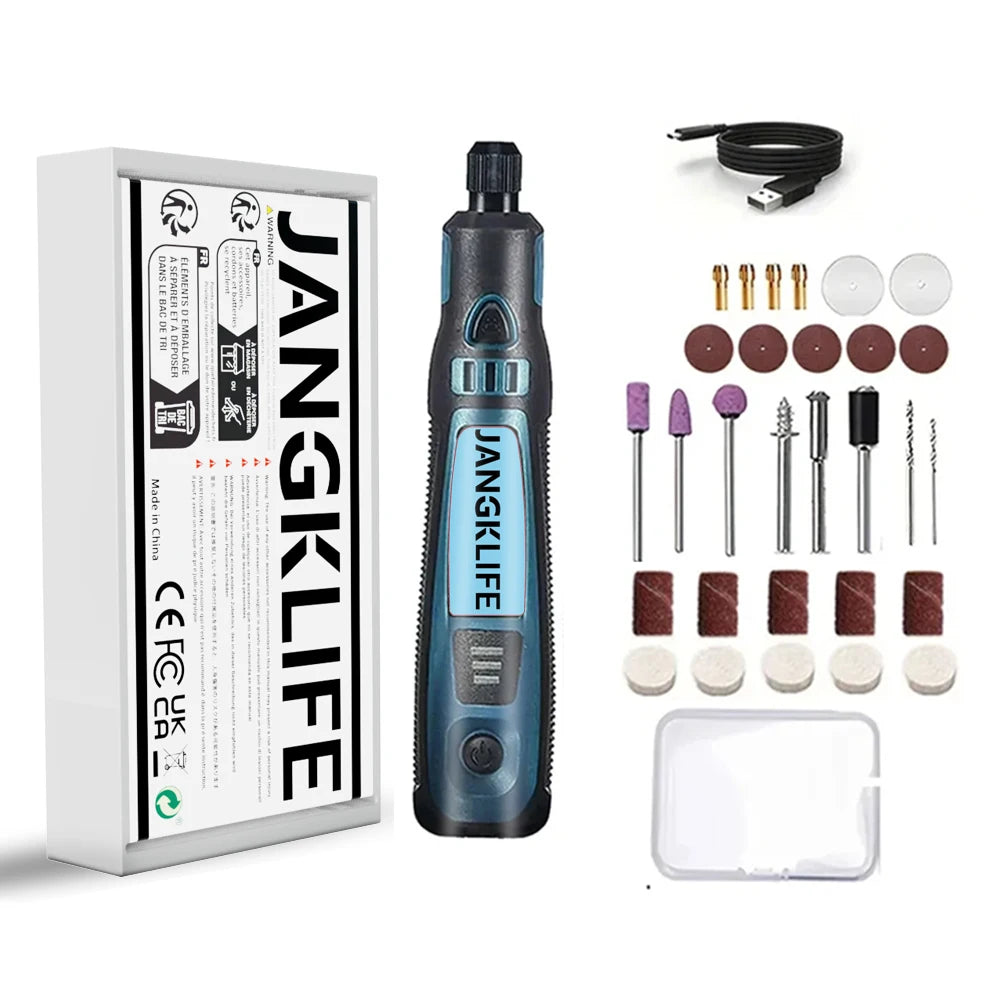 JANGKLIFE Kit d'outils rotatifs sans fil USB stylo de gravure sur bois bricolage pour bijoux métal verre Mini perceuse sans fil