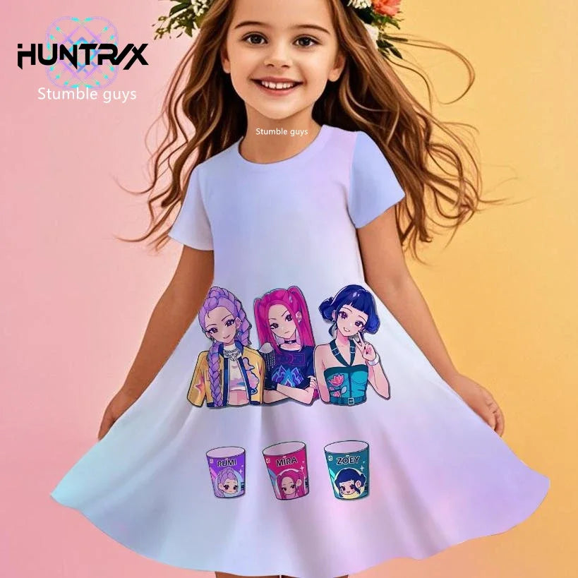 Robe d'été pour filles, style Kpop, chasseuse de démons, princesse anime, dessin animé, robe de plage décontractée, pyjama